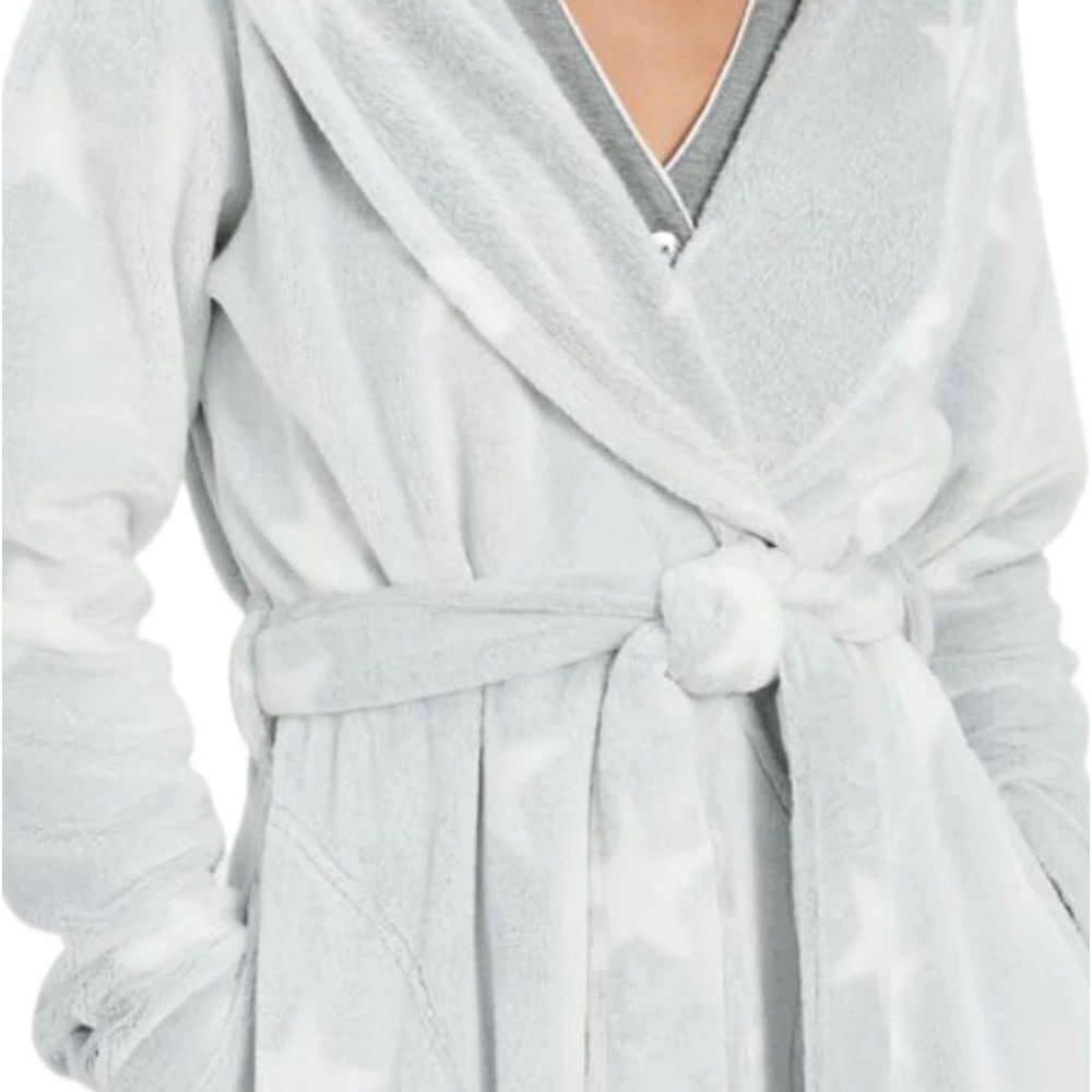 Ugg Grey/White Stars Cozy Fleece Miranda Cozy Fleece Hoodie Belted Wrap Robe NWT - Picture 7 of 17